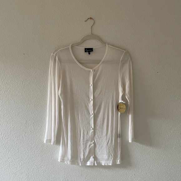 Lynn Ritchie Sweaters - Lynn Ritchie Silk Cardigan Scoop Button Up Lightweight Layering Sweater Ivory S
